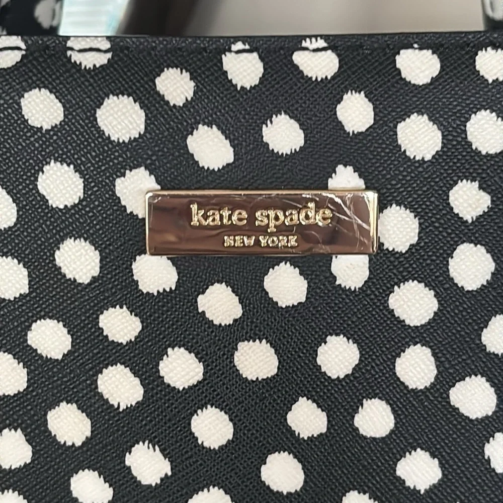 Kate Spade Black & White Dotted Handbag Crossbody Purse Evangelie Laurel Satchel